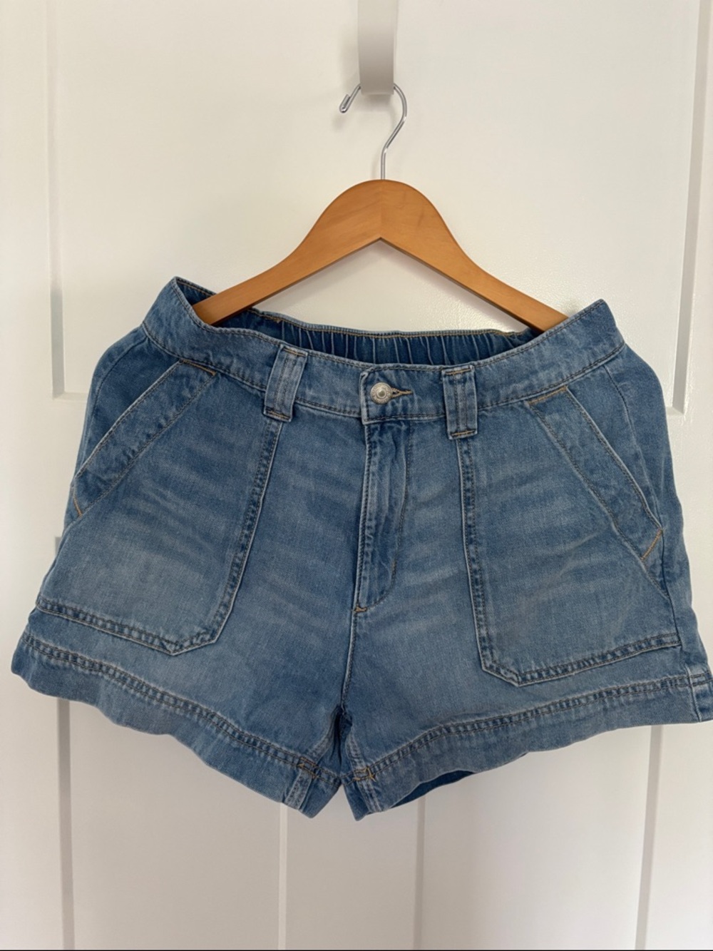 Old Navy Light Blue Denim Shorts with Front Patch Pockets